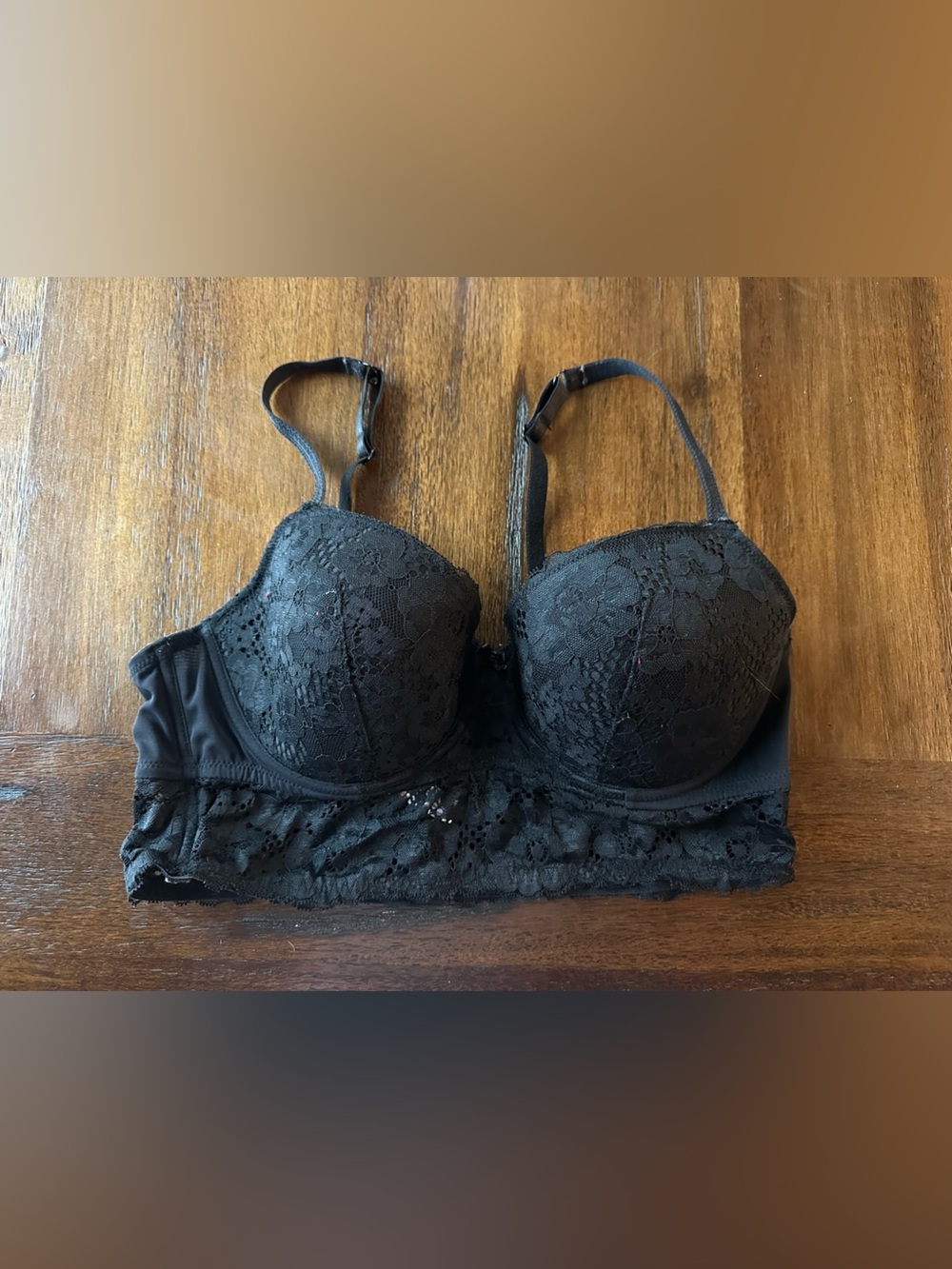 Adore Me Black Lace Longline Push-Up Bra- size 38C